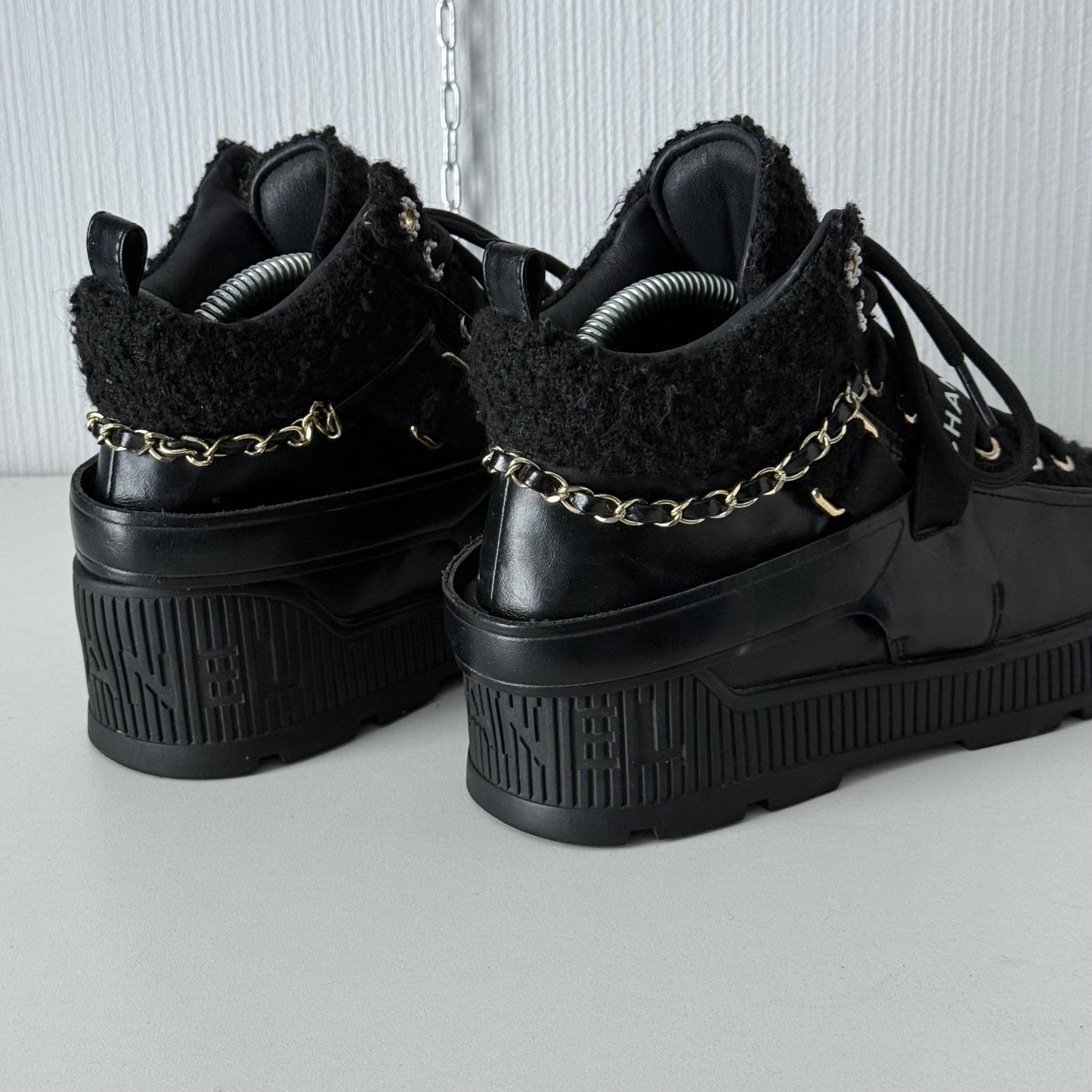 Chanel Chain Sneaker Black Leather Shoes