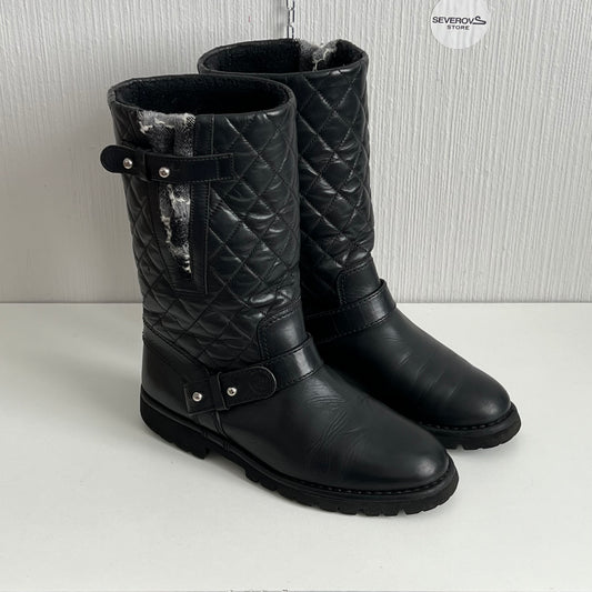 Chanel Quilted Leather & Knit Boots