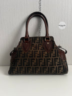 Vintage Fendi Etnico Zucca Canvas Leather Handbag