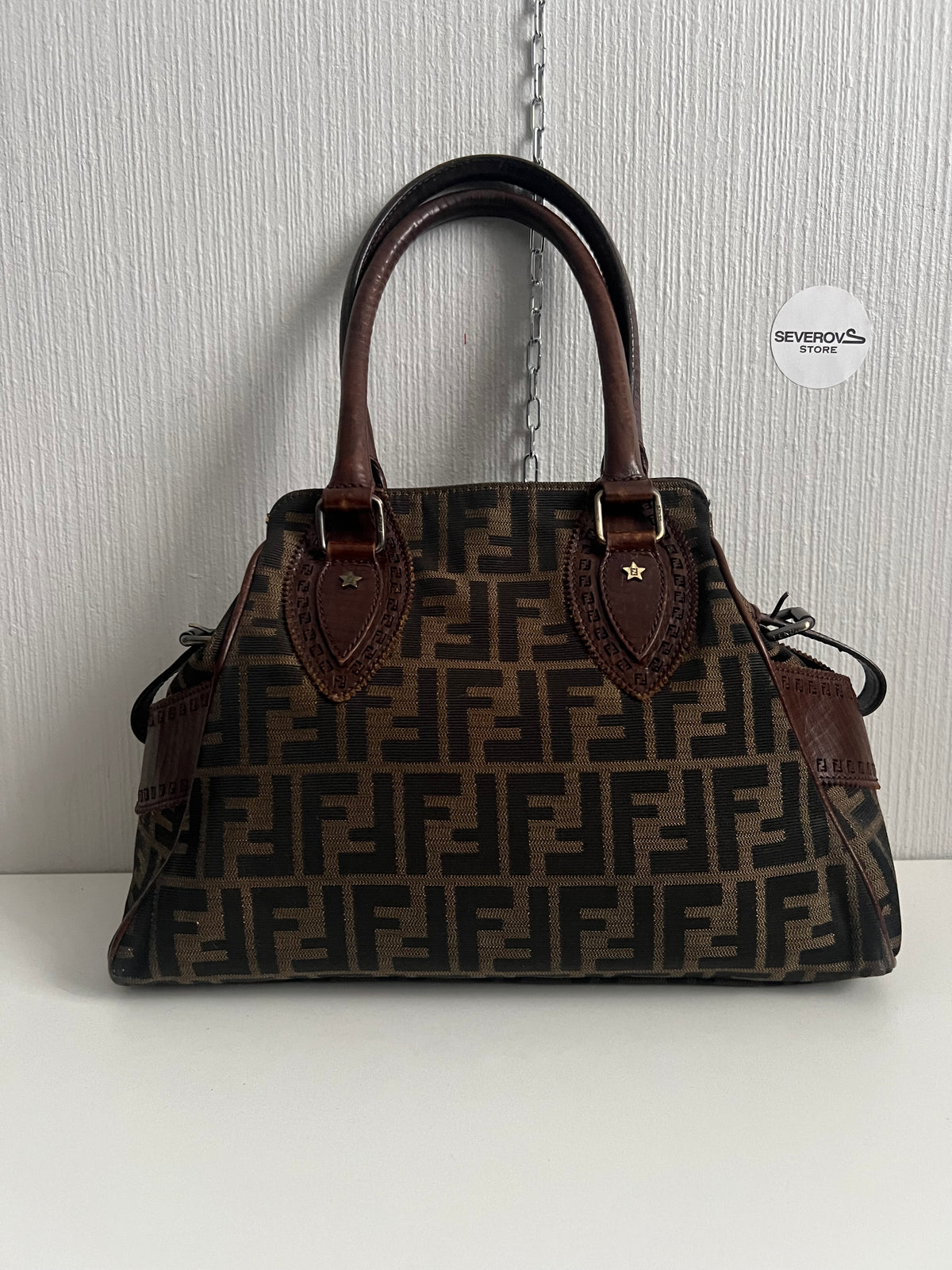 Vintage Fendi Etnico Zucca Canvas Leather Handbag