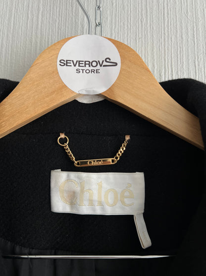 Chloe Black Wool Button Coat