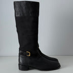 Prada Black Leather Knee High Logo Boots