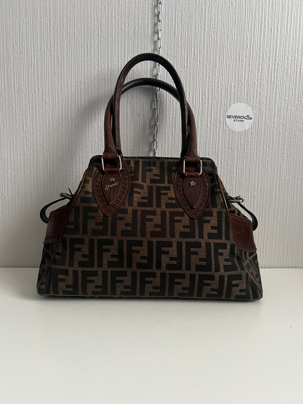 Vintage Fendi Etnico Zucca Canvas Leather Handbag