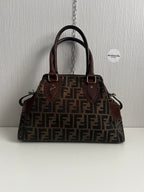 Vintage Fendi Etnico Zucca Canvas Leather Handbag