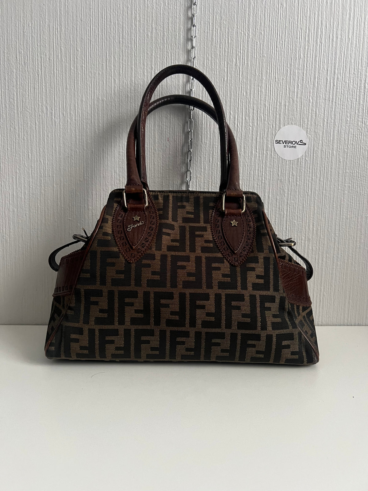 Vintage Fendi Etnico Zucca Canvas Leather Handbag