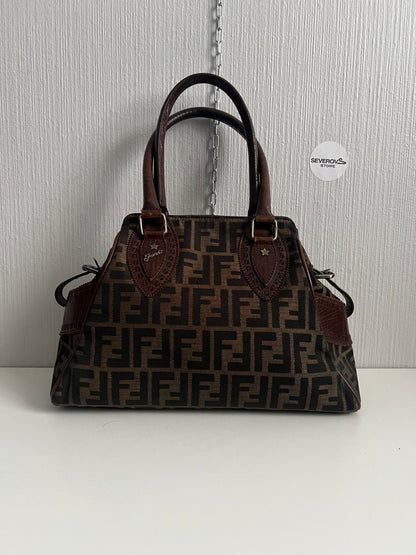 Vintage Fendi Etnico Zucca Canvas Leather Handbag