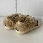 Gucci White Leather Fur Lined Ace Sneakers
