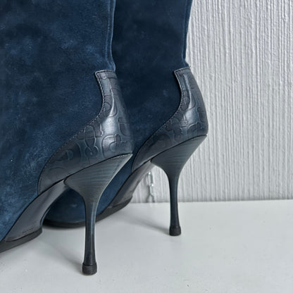 Gucci Blue Suede Chain-Link Accents Heels High Women’s Boots