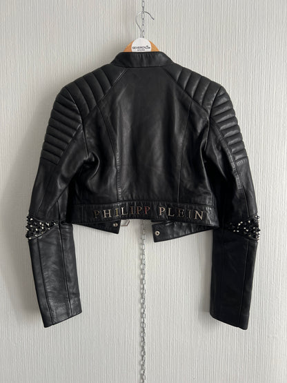 Phillip Plein Fitted Lamb Leather Biker Jacket
