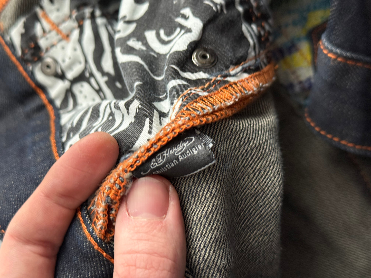 Ed Hardy Dragon Embroidered Blue Denim Jeans