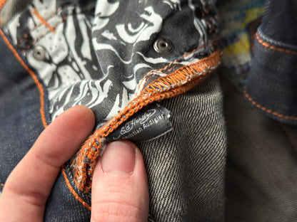 Ed Hardy Dragon Embroidered Blue Denim Jeans