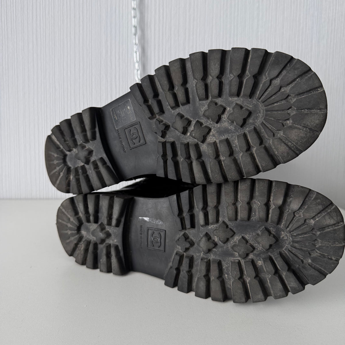 Chanel Black Nylon/Leather Coco Cocoon Boots by Karl Lagerfeld