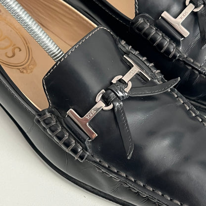 Tod's Patent Double T Black Leather Loafers Womens Shoes
