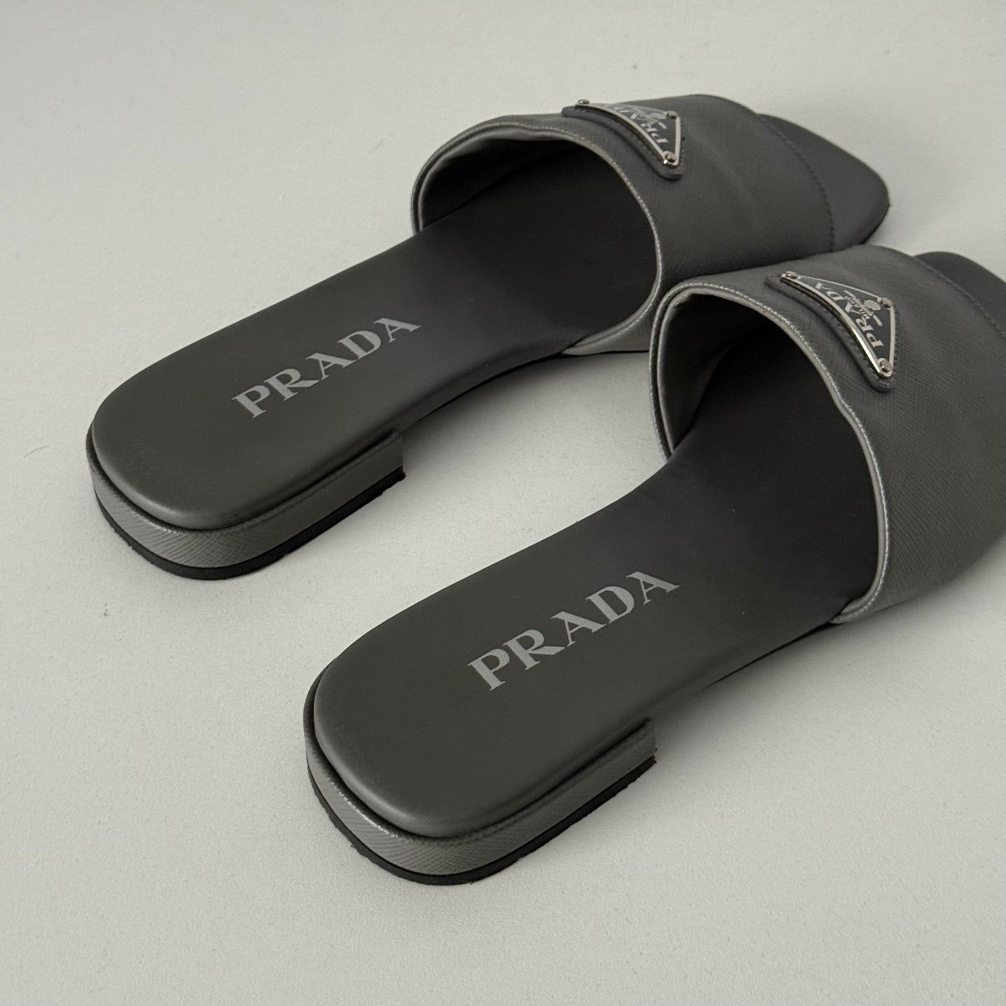 Prada Saffiano Leather Triangle Logo Sandals