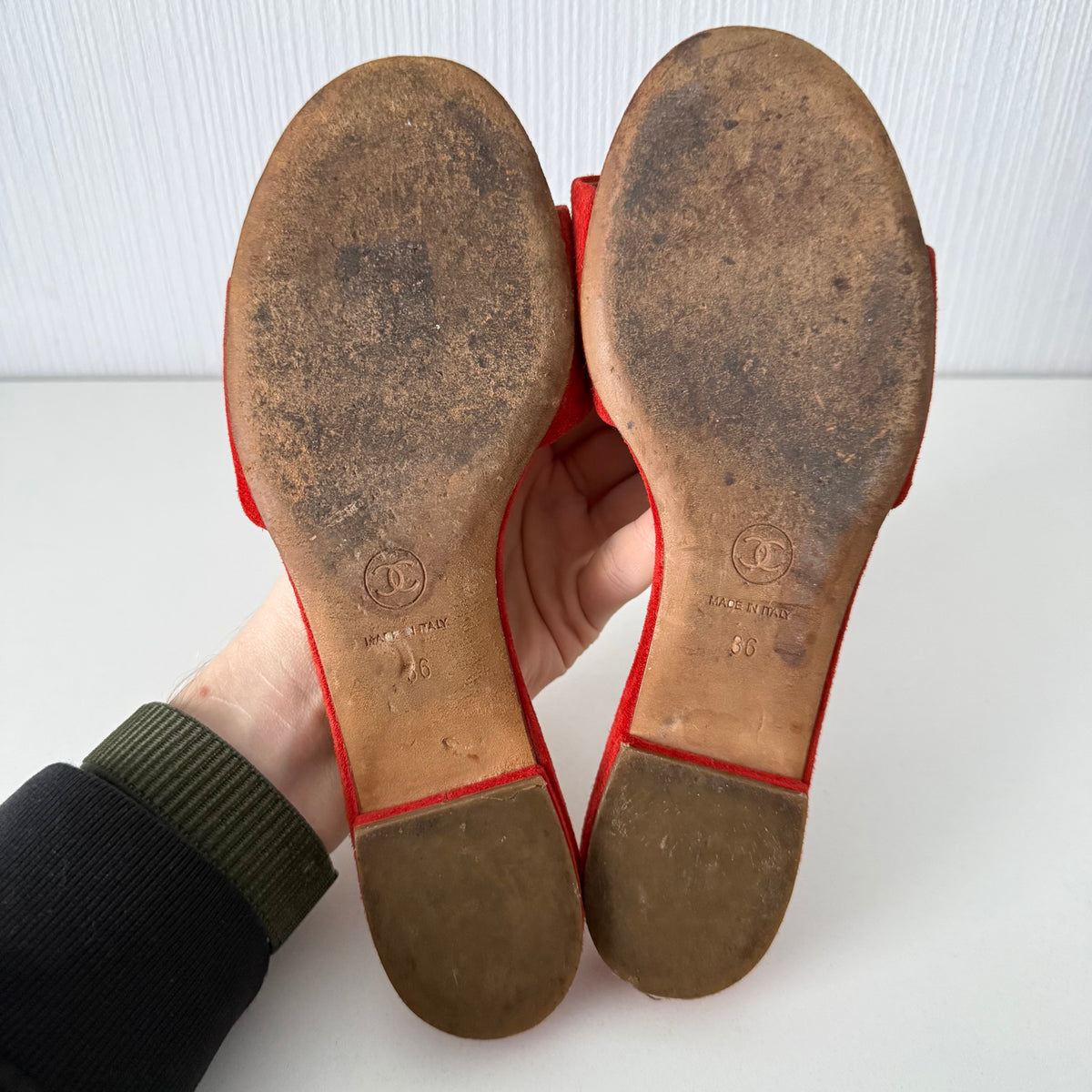 Chanel Leather CC Red Leather Mules Flat Slides