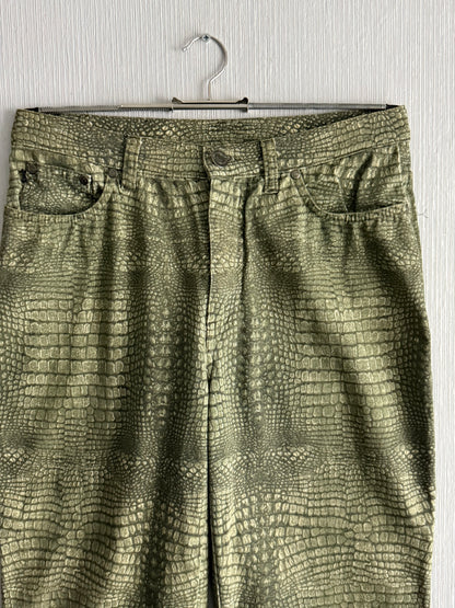 Roberto Cavalli Jeans AW2001 Crocodile Effect Khaki Mens Pants