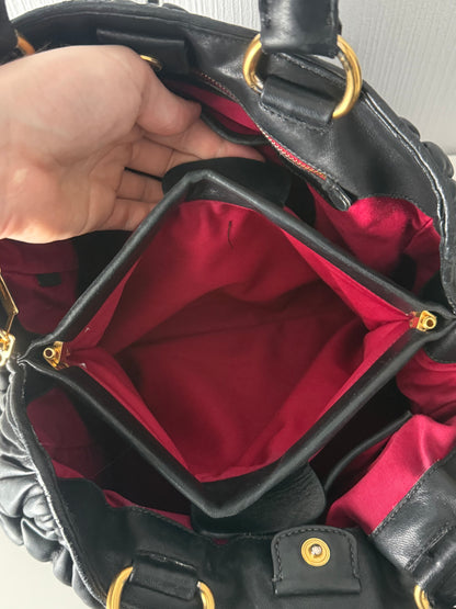 Miu Miu Black Matelassé Leather Tote Bag
