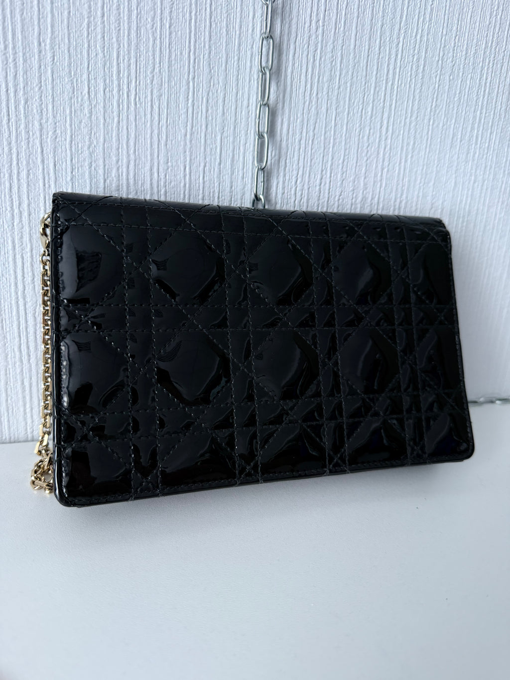Christian Dior Lady Dior Patent Black Leather Bag