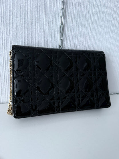 Christian Dior Lady Dior Patent Black Leather Bag