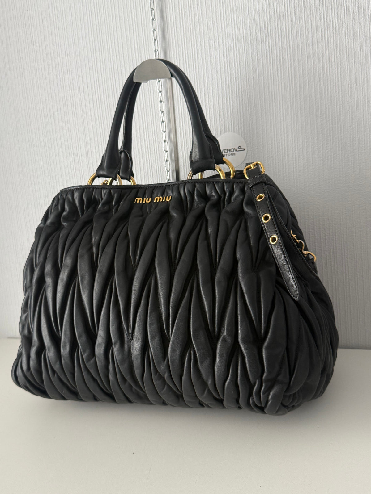 Miu Miu Black Matelassé Leather Tote Bag