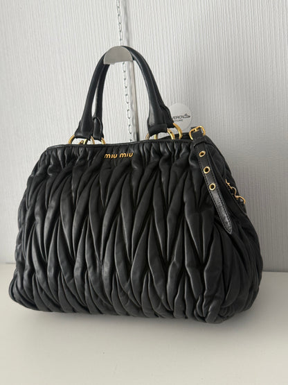 Miu Miu Black Matelassé Leather Tote Bag