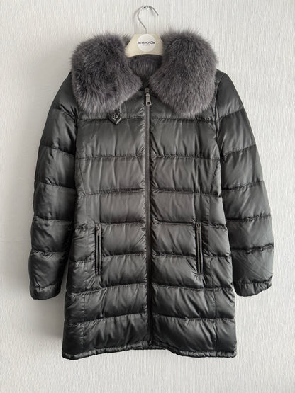 Prada Puffer Down Long Jacket Real Fox Gray Fur Collar