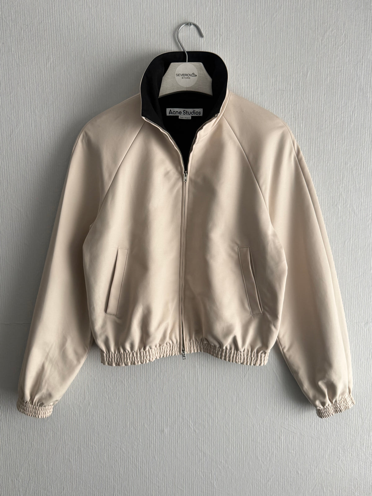 Acne Studios SS26 Satin Logo Jacket in Beige