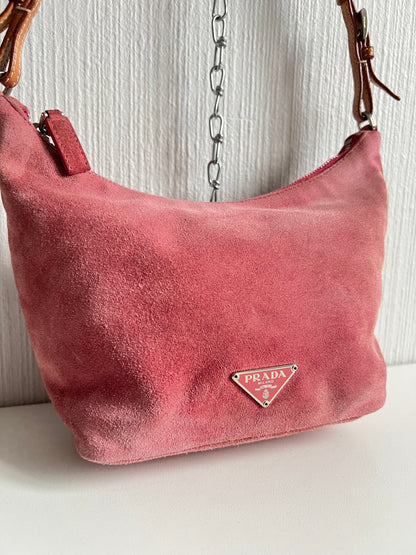 Prada Pochette Sirio Pink Suede Shoulder Bag