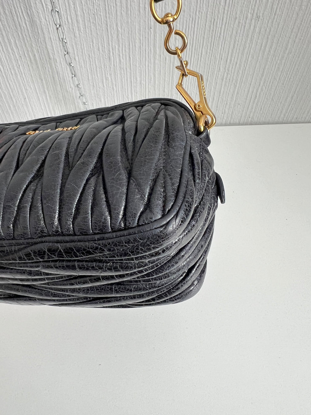 Miu Miu Black Matelasse Leather Crossbody Bag
