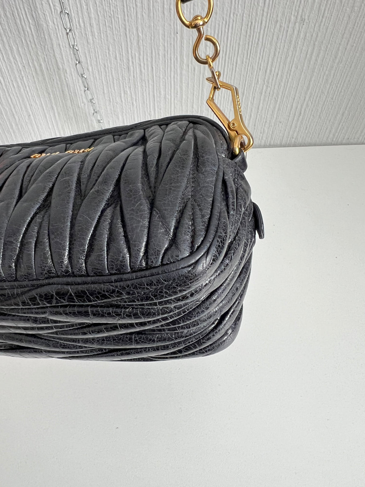 Miu Miu Black Matelasse Leather Crossbody Bag