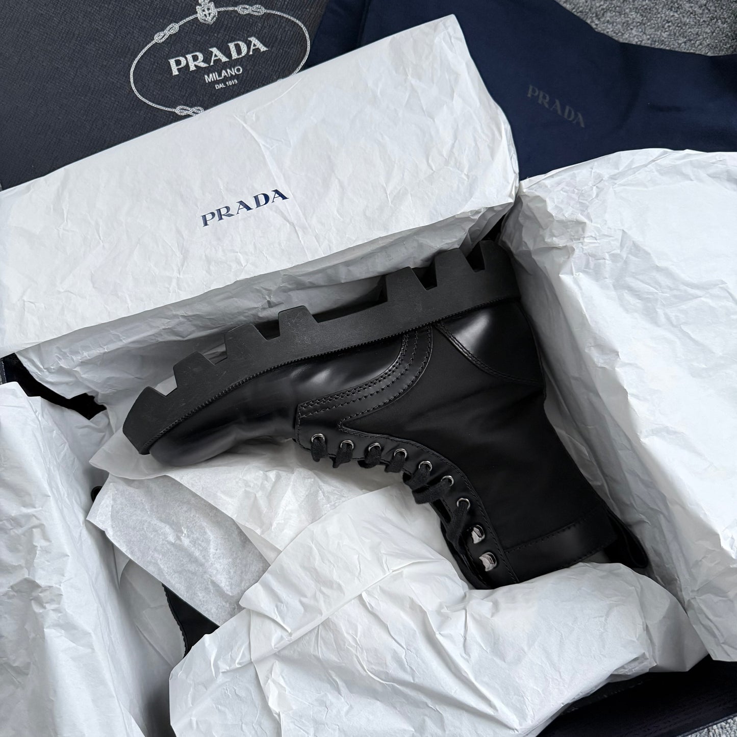 Prada Men's Black Leather Combat Boots