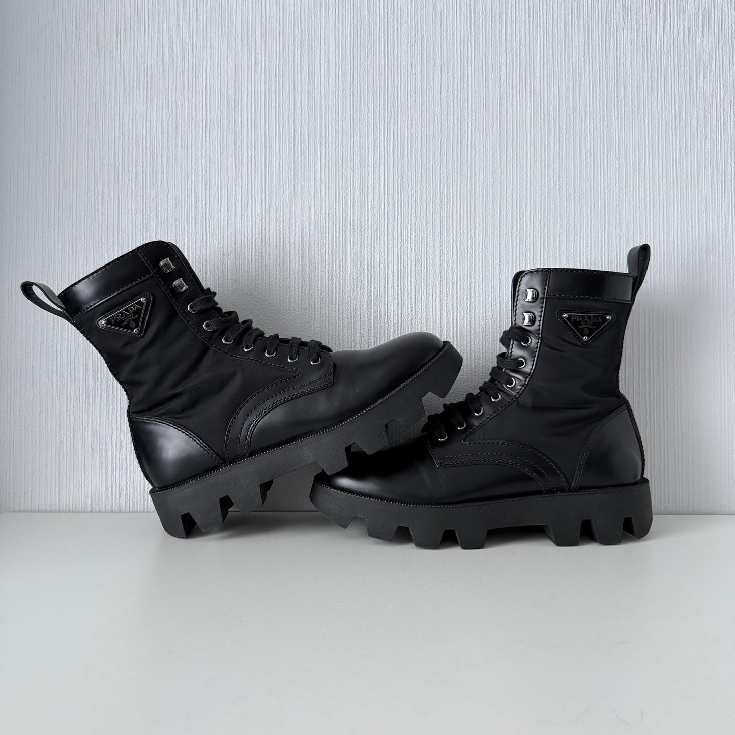 Prada Men's Black Leather Combat Boots