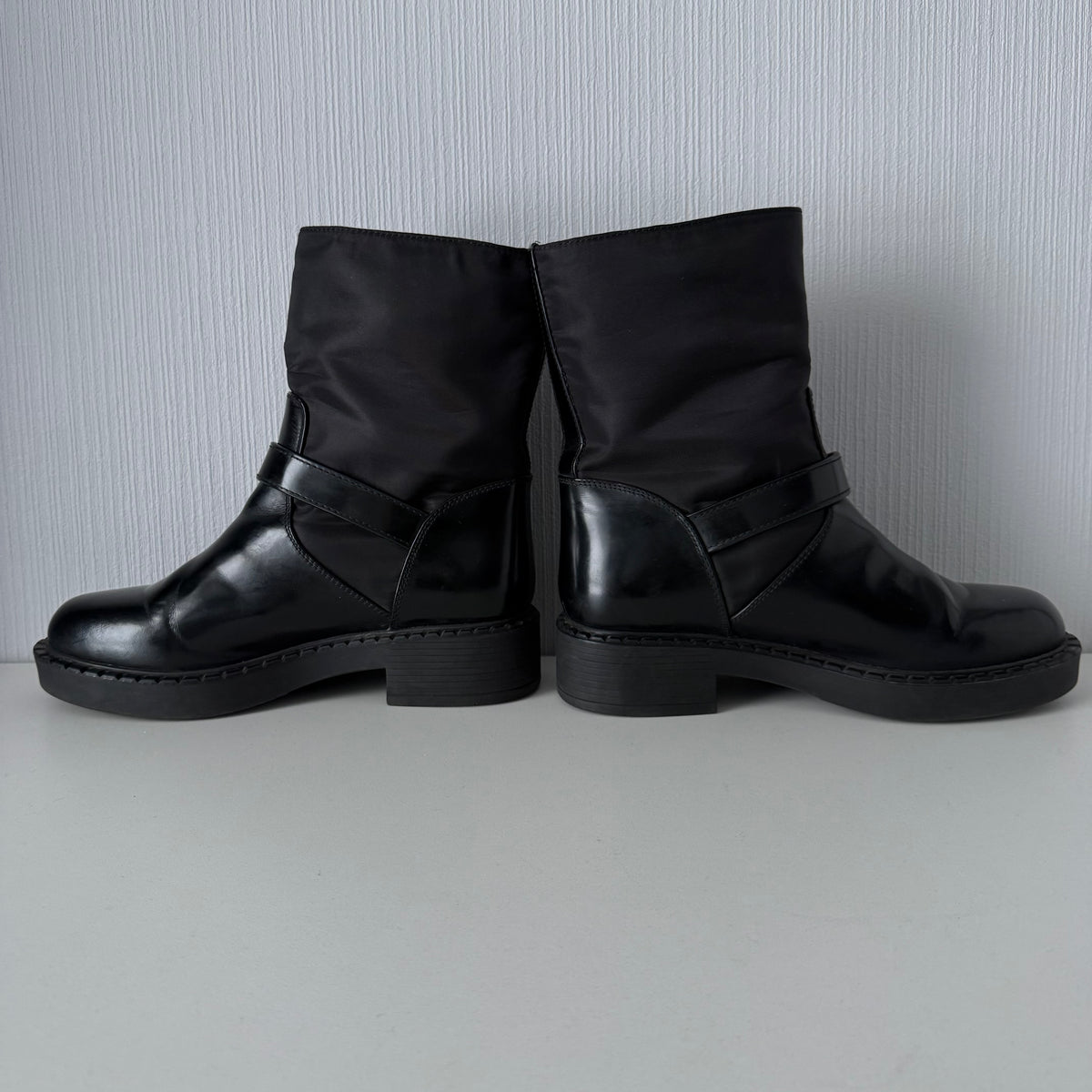Prada Nylon Logo Biker Moto Boots