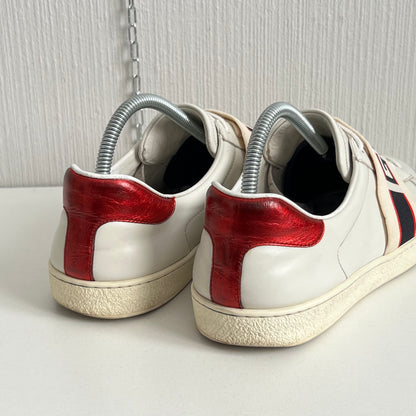Gucci Ace Stripe Leather White Red Black Mens Sneaker