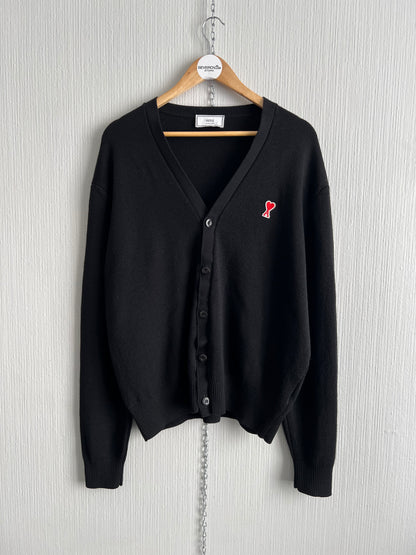 Ami Paris Black Merino Wool Unisex Cardigan