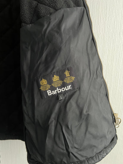 Barbour Powell Quilted Black Jacket with Faux Leather Trim