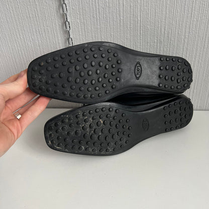 Tod's Patent Double T Black Leather Loafers Womens Shoes