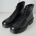 Prada Triangle Logo Brushed Leather Ankle Boots