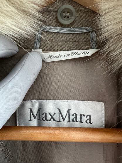 Max Mara Fox Fur Collar Wool Angora Blend Womens Long Coat