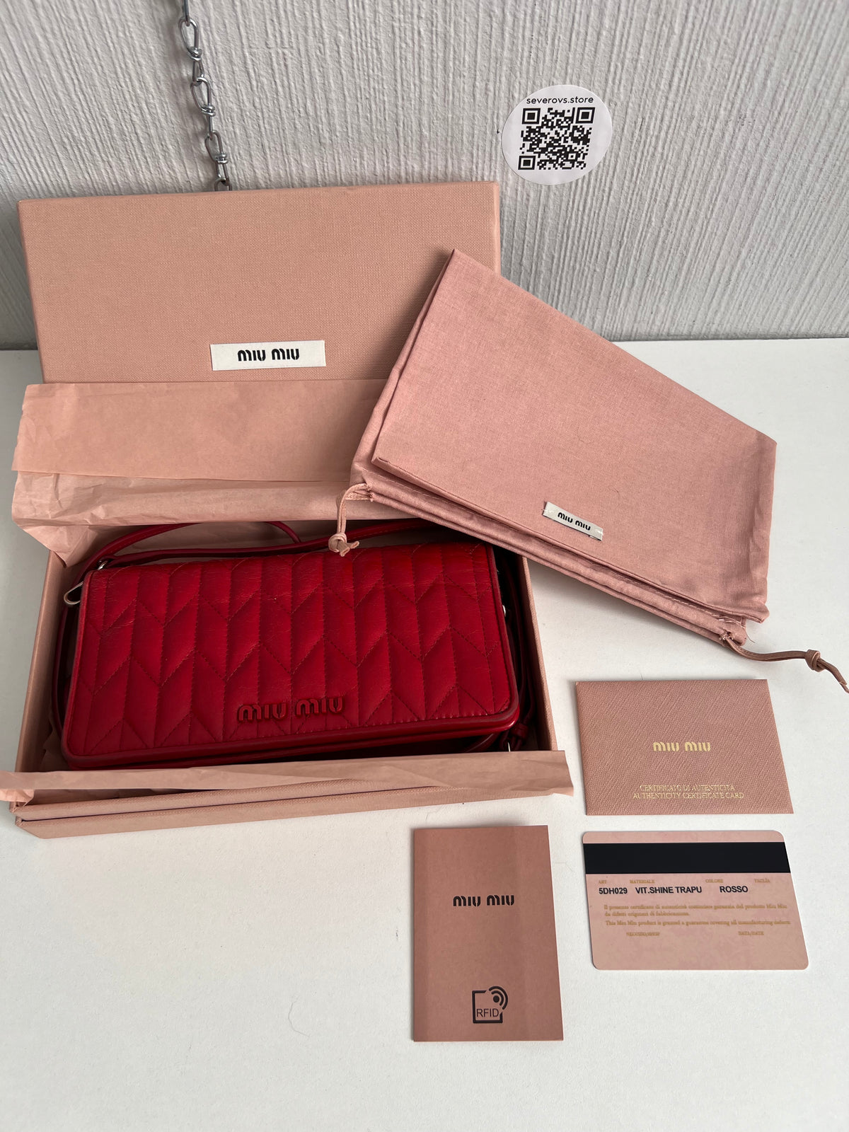 Miu Miu Clutch Crossbody Matelasse Quilted Red Leather Clutch Bag with Removable Crossbody Strap