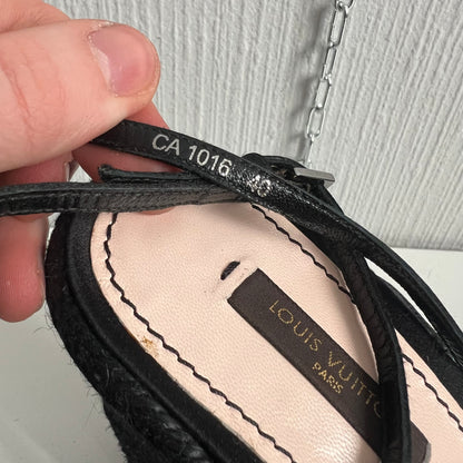 Louis Vuitton Black Satin Crystal Embellished Platform Espadrille Sandals