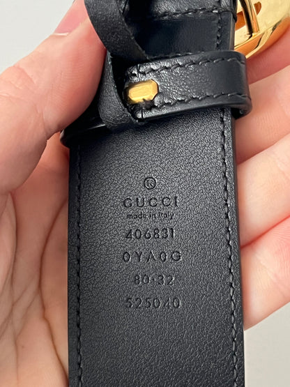 Gucci GG Marmont Double Interlocking G Buckle Leather Black Belt