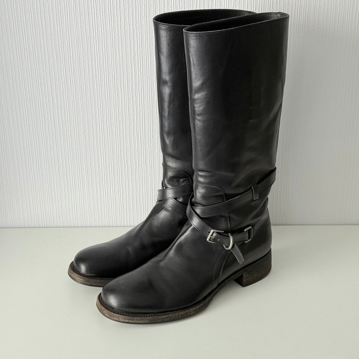 Prada Black Leather Mens Riding Boots