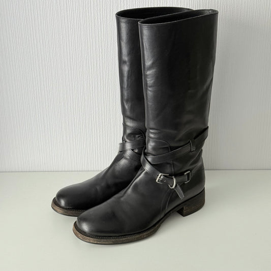 Prada Black Leather Mens Riding Boots