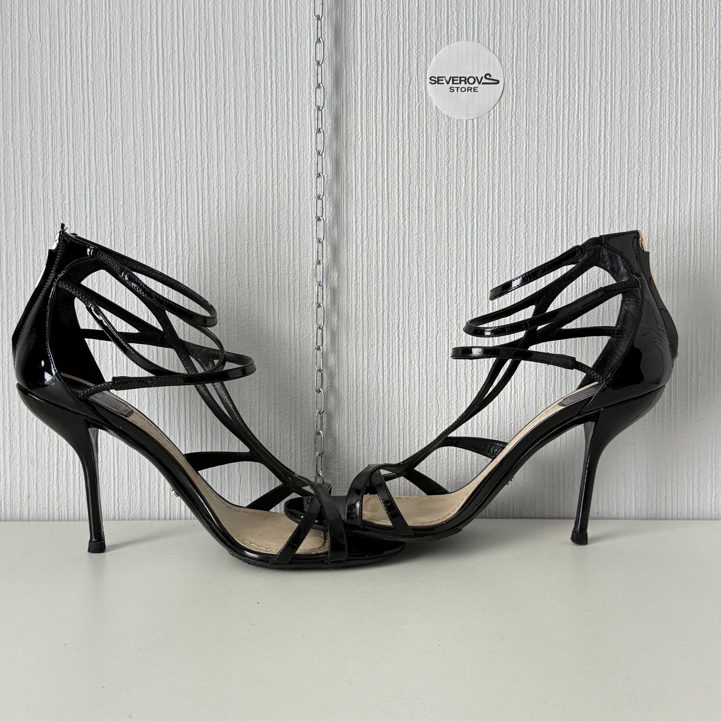 Dior Black Patent Leather Double Strap Sandals