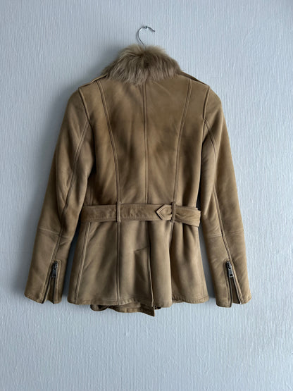 Burberry Brit Lamb and Fur Shearling Jacket Beige Womens Peacoat