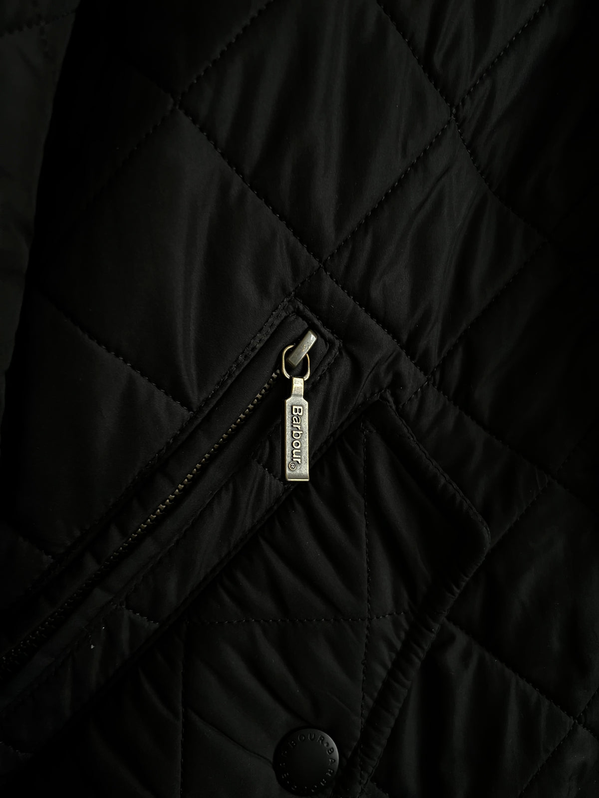 Barbour Powell Quilted Black Jacket with Faux Leather Trim