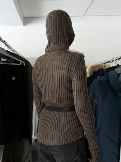 Moncler FW18 Rabbit Fur Camo Zip Up Cardigan Sweater