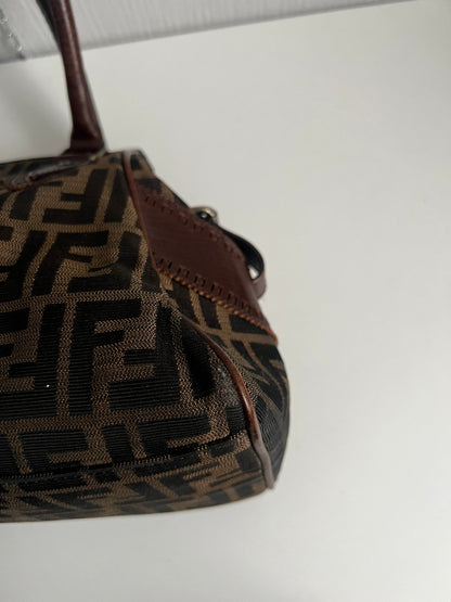 Vintage Fendi Etnico Zucca Canvas Leather Handbag