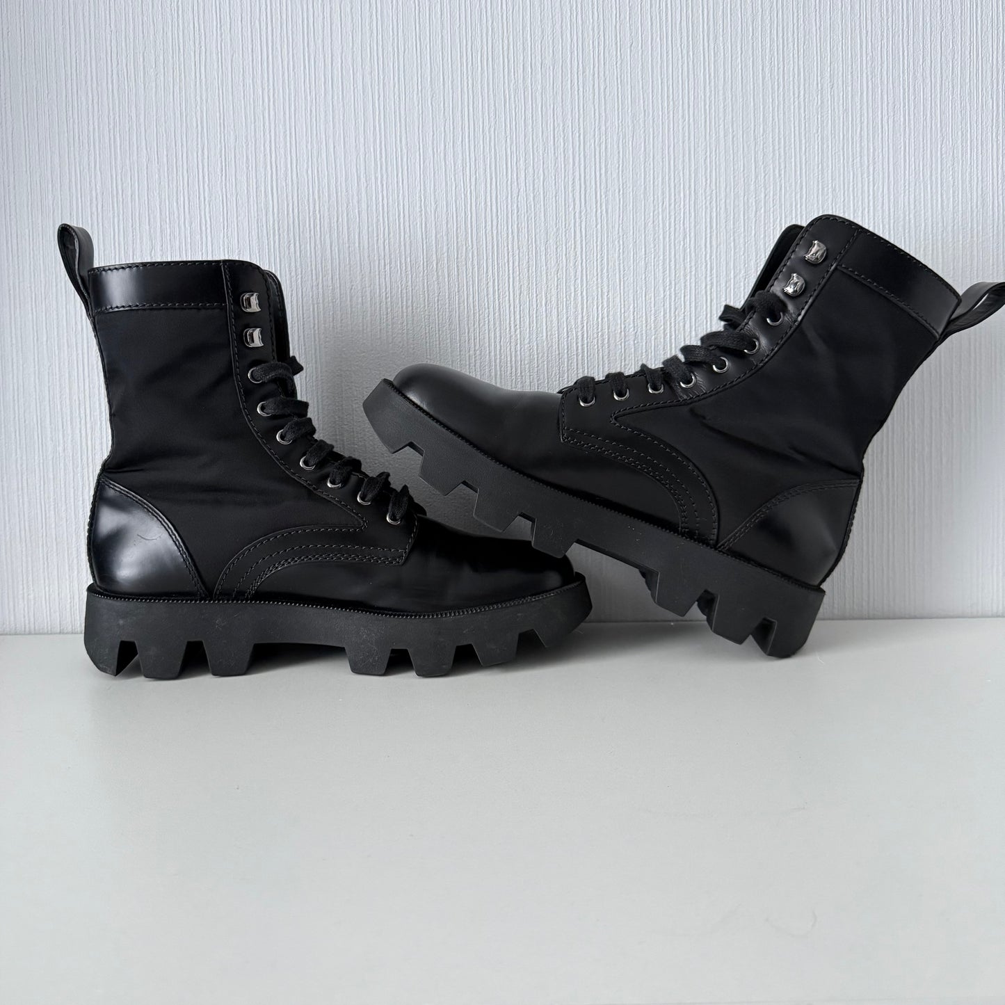 Prada Men's Black Leather Combat Boots
